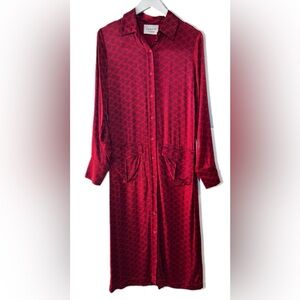 Cecilie Copenhagen Satin Dress Sz M Midi Long Sleeve Red
